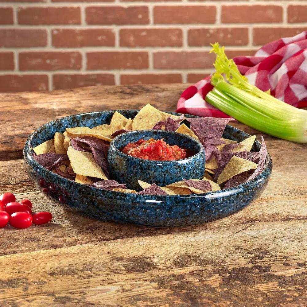 Over and Back Terra Cotta Pacific Blue Chip and Dip Bowl Set, 2-Piece