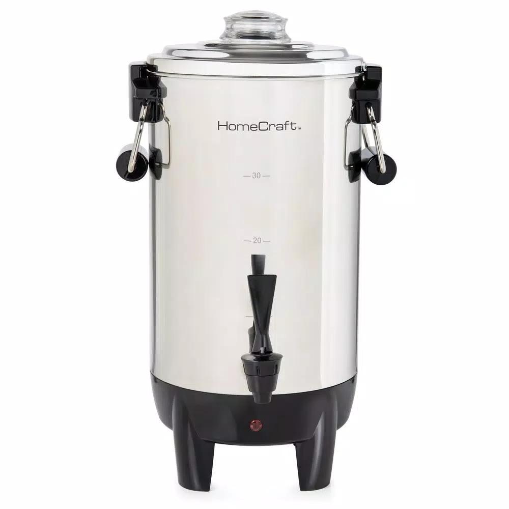 HomeCraft 30-Cup Stainless Steel Electric Coffee Urn with Reusable Filter