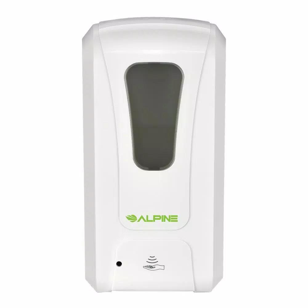 Alpine Industries 1200ml Automatic Wall Mount Soap and Gel Hand Sanitizer Dispenser, White