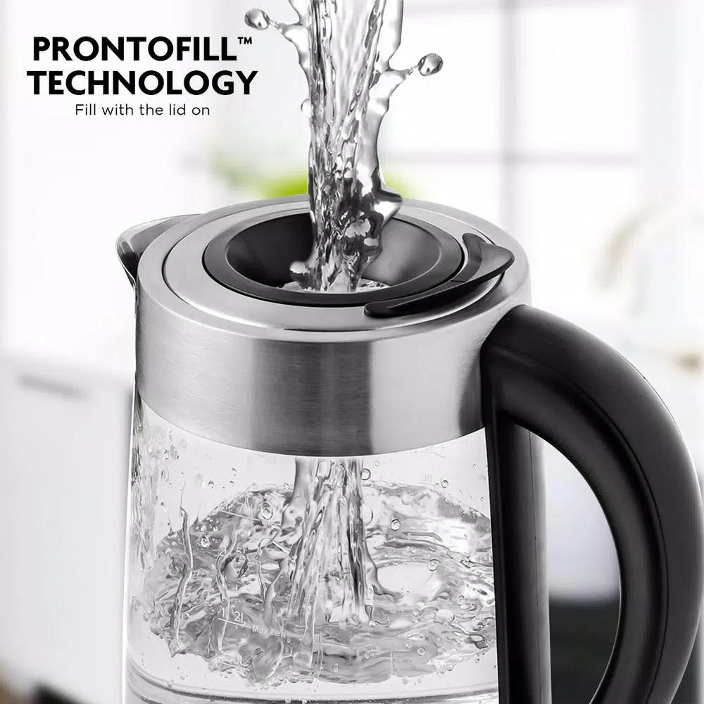Ovente 1.7L Variable Temperature Glass Electric Kettle with ProntoFill Technology, Silver