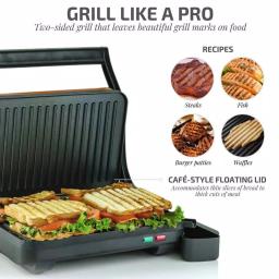 Ovente 1000W Copper Electric Panini Press Grill, 2-Slice Sandwich Maker with Drip Tray thumbnail 2