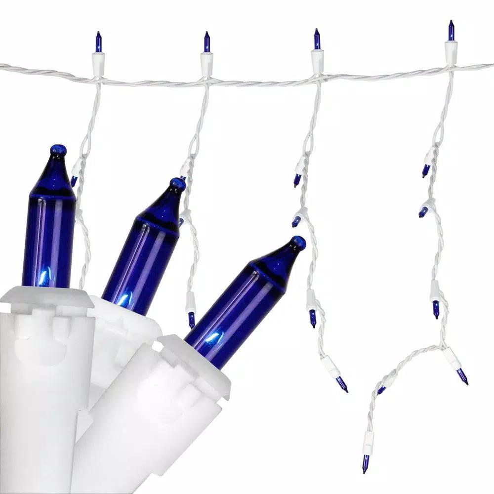 Sienna Commercial Grade Blue Icicle Christmas Lights, 150 Mini Bulbs, White Wire (Set of 150)