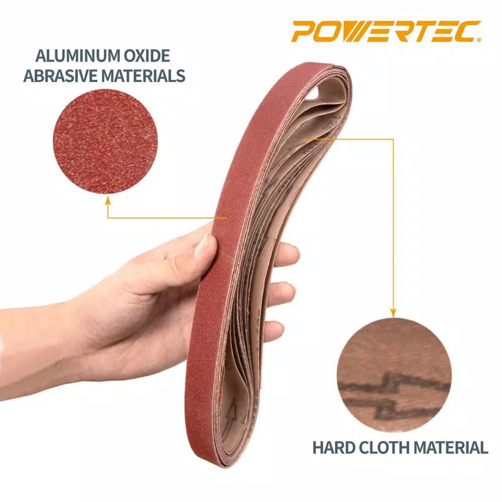 POWERTEC 1 in. x 42 in. 80-Grit Aluminum Oxide Sanding Belt, 10-Pack