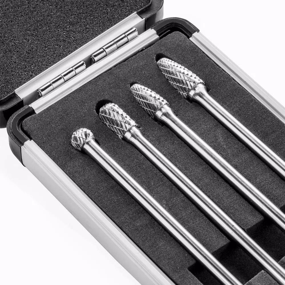 XtremepowerUS 6 in. Long Reach Double Cut Carbide Rotary Burr Bit Set, 4-Piece