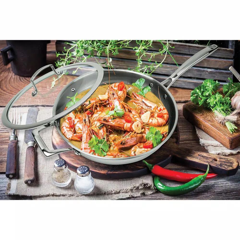MasterPan 11 in. 3-Ply Stainless Steel Non-Stick Wok with Glass Lid