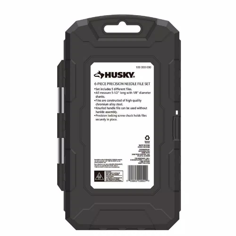 Husky 6-Piece Steel Precision File Set with Ergonomic Handle and Storage Case