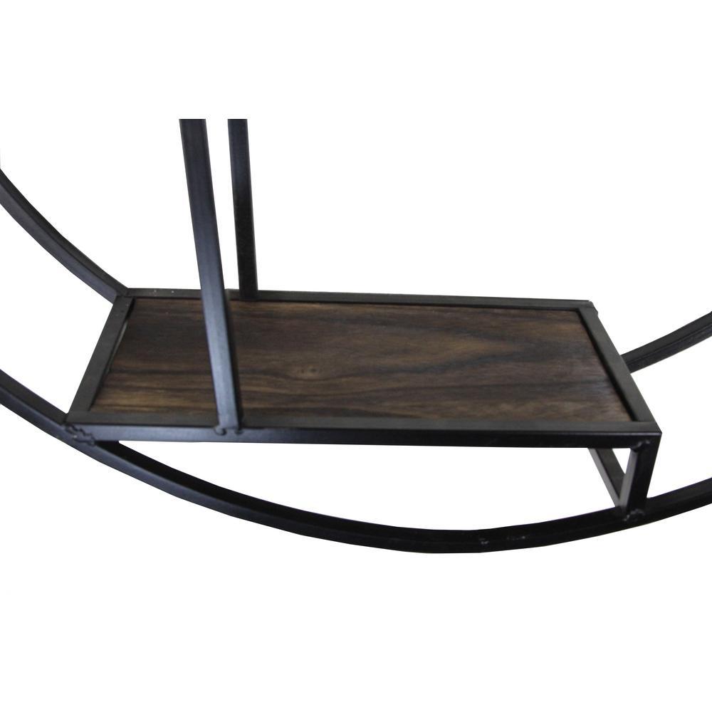 Admired By Nature 23 in. Black Round 3-Tier Iron and Wood Wall-Mounted Floating Shelves