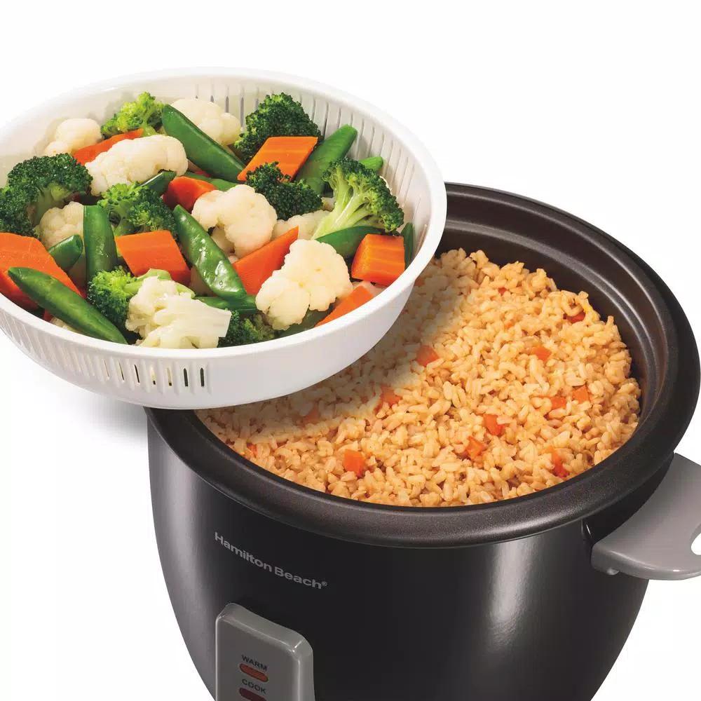 Hamilton Beach 16-Cup Rice Cooker and Steamer, Black