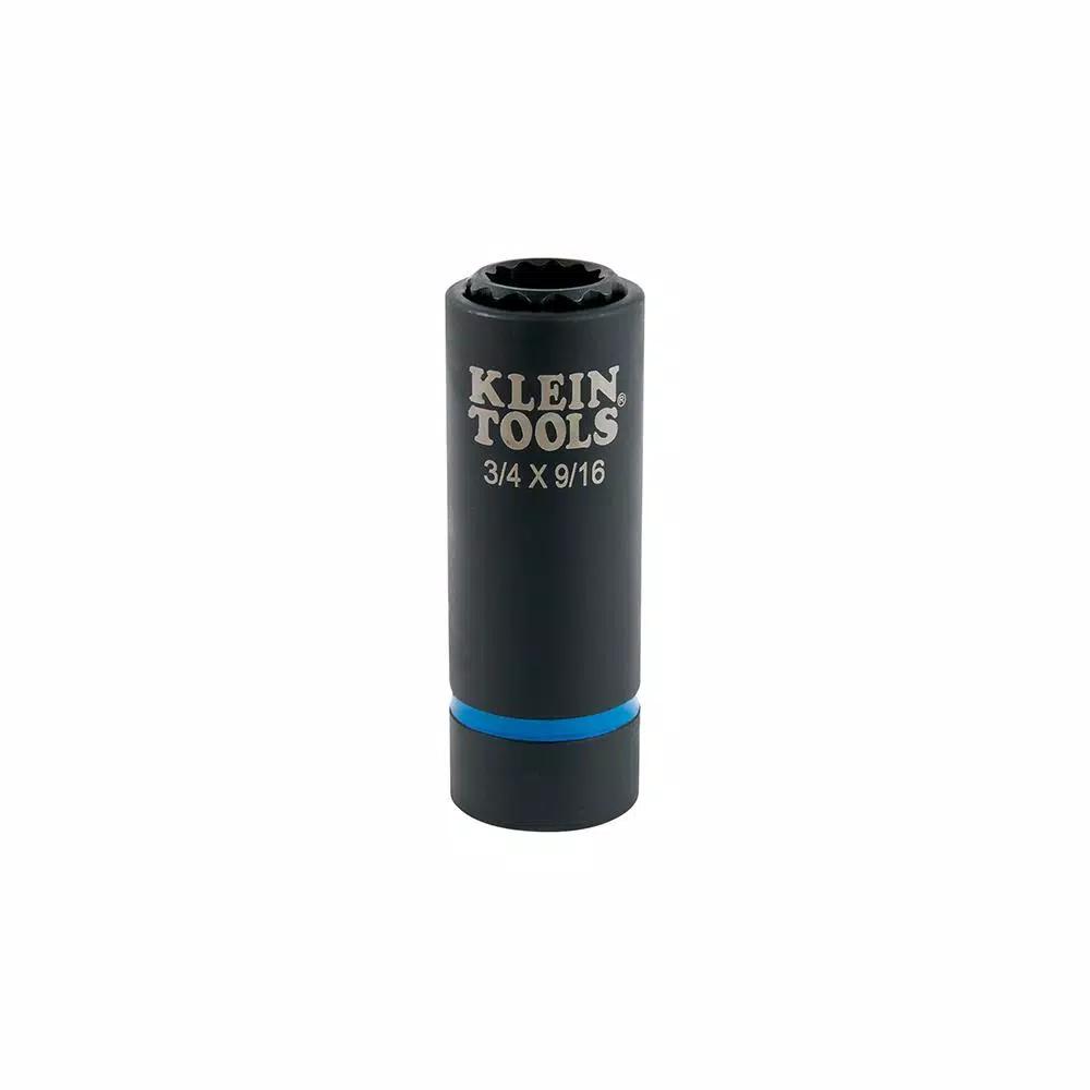 Klein Tools 1/2 in. Drive 2-in-1 Deep Impact Socket, 12-Point, 3/4 in. and 9/16 in. Dual Hex Sizes