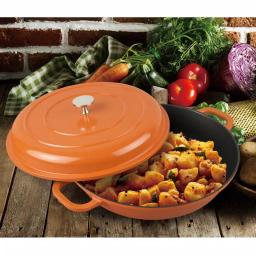 MasterPan 3 Qt. Round Cast Aluminum Nonstick Casserole Dish with Lid, Orange thumbnail 4