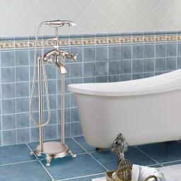 Vanity Art 40 in. Freestanding Single-Handle Claw Foot Tub Faucet with Hand Shower, Brushed Nickel thumbnail 1