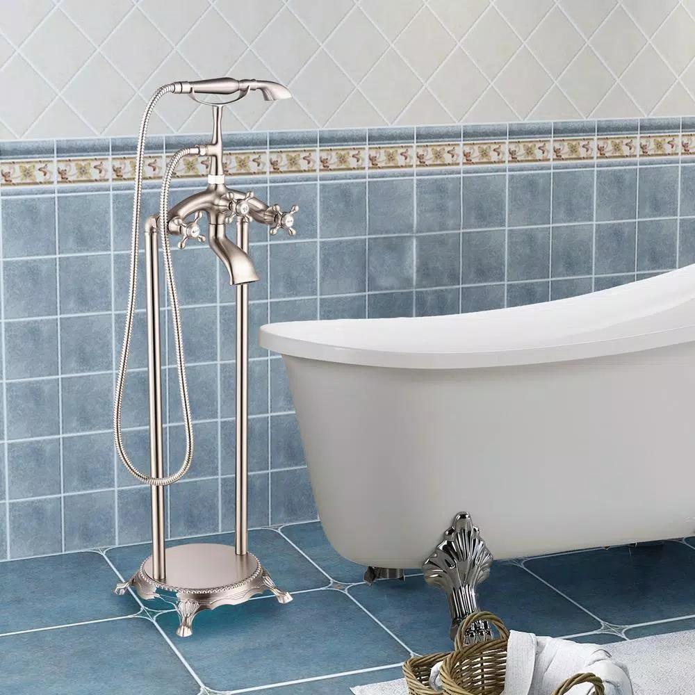 Vanity Art 40 in. Freestanding Single-Handle Claw Foot Tub Faucet with Hand Shower, Brushed Nickel