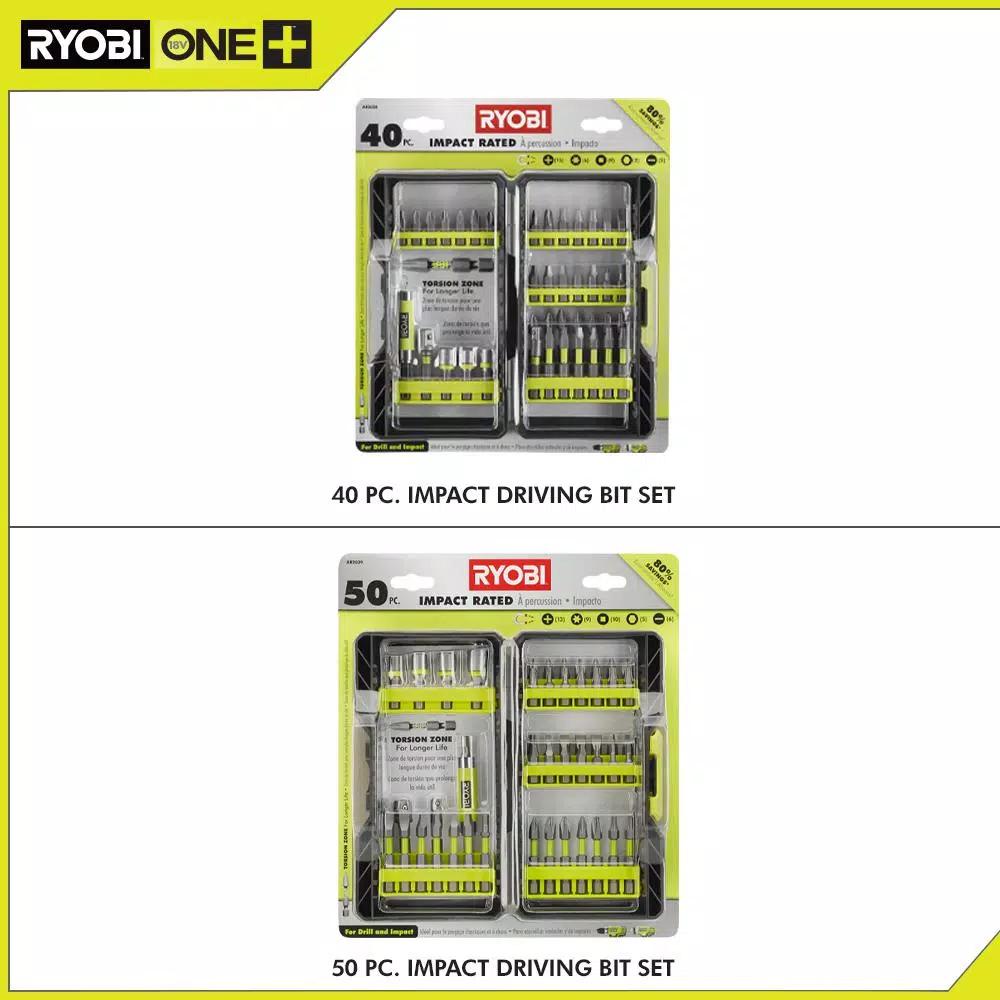 RYOBI Impact Rated Driving Bit Set, 40-Piece or 50-Piece Kit