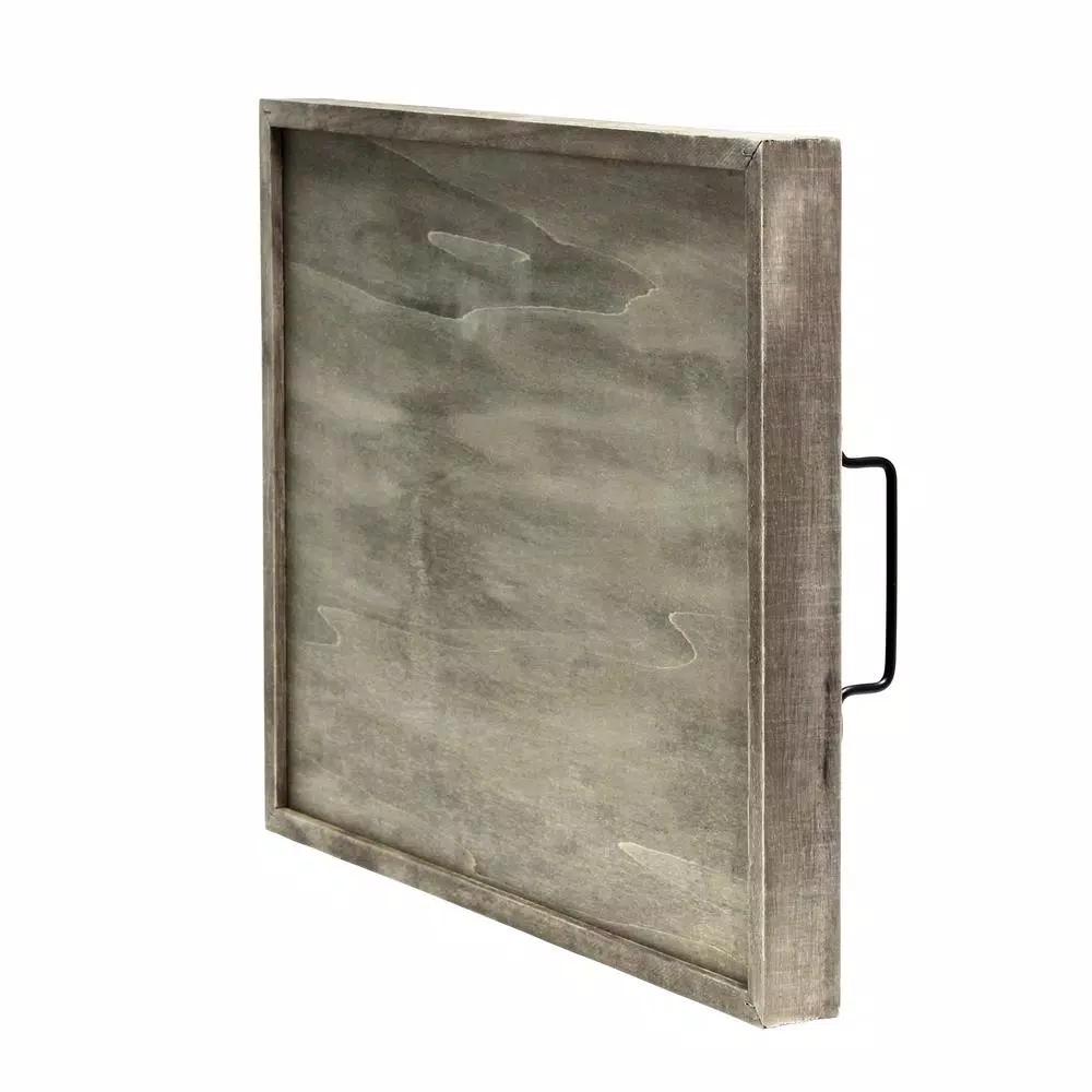 Elegant Designs Our Nest Rustic Gray Wooden Decorative Serving Tray with Black Metal Handles
