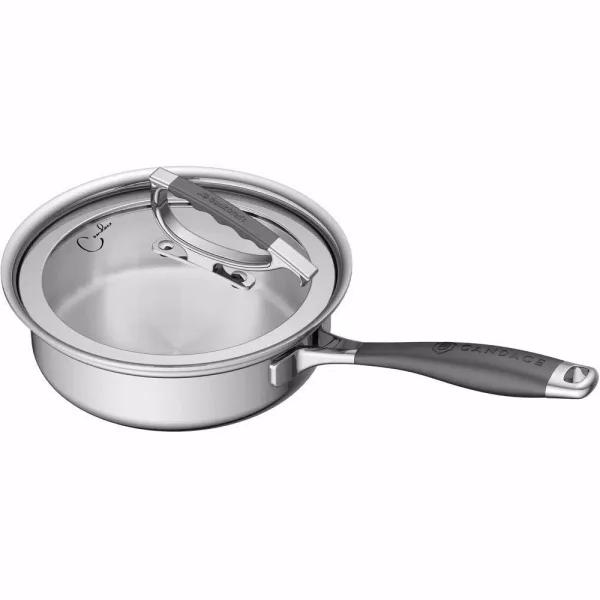 CookCraft by Candace 1.25 qt. Tri-Ply Stainless Steel Saute Pan with Patented Latch Glass Lid