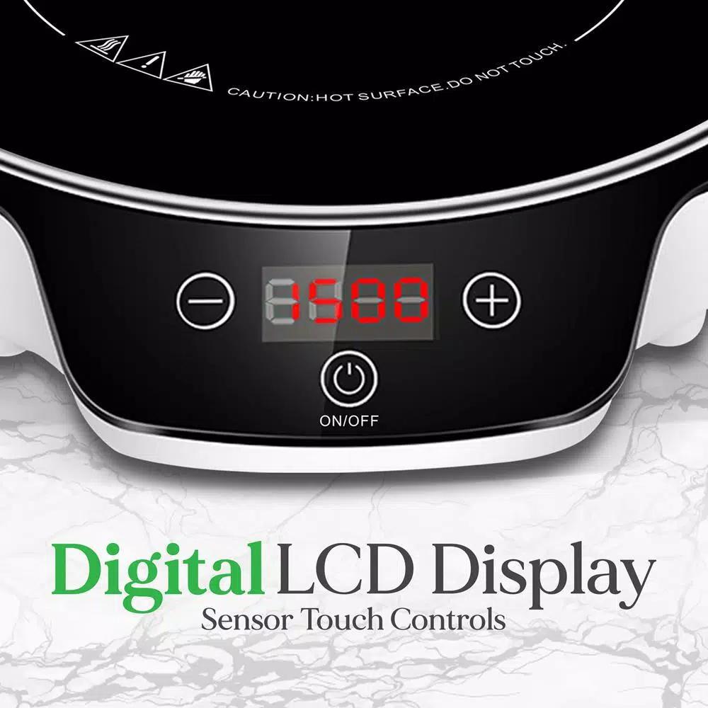 NutriChef 11.1 in. Single Burner Induction Cooktop, 1500W White Hot Plate with Digital Display