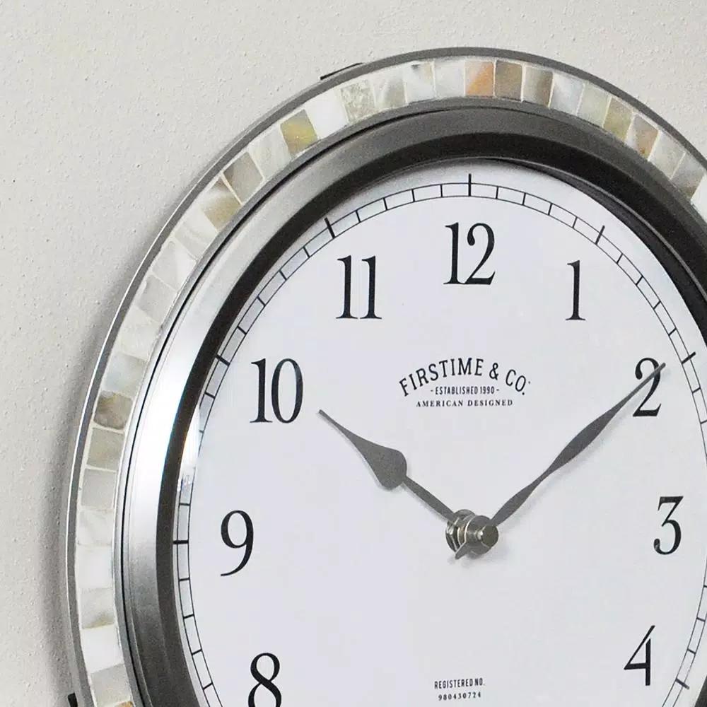 FirsTime & Co. Sophia Mosaic Wall Clock - Silver & Sandstone Shell Decor