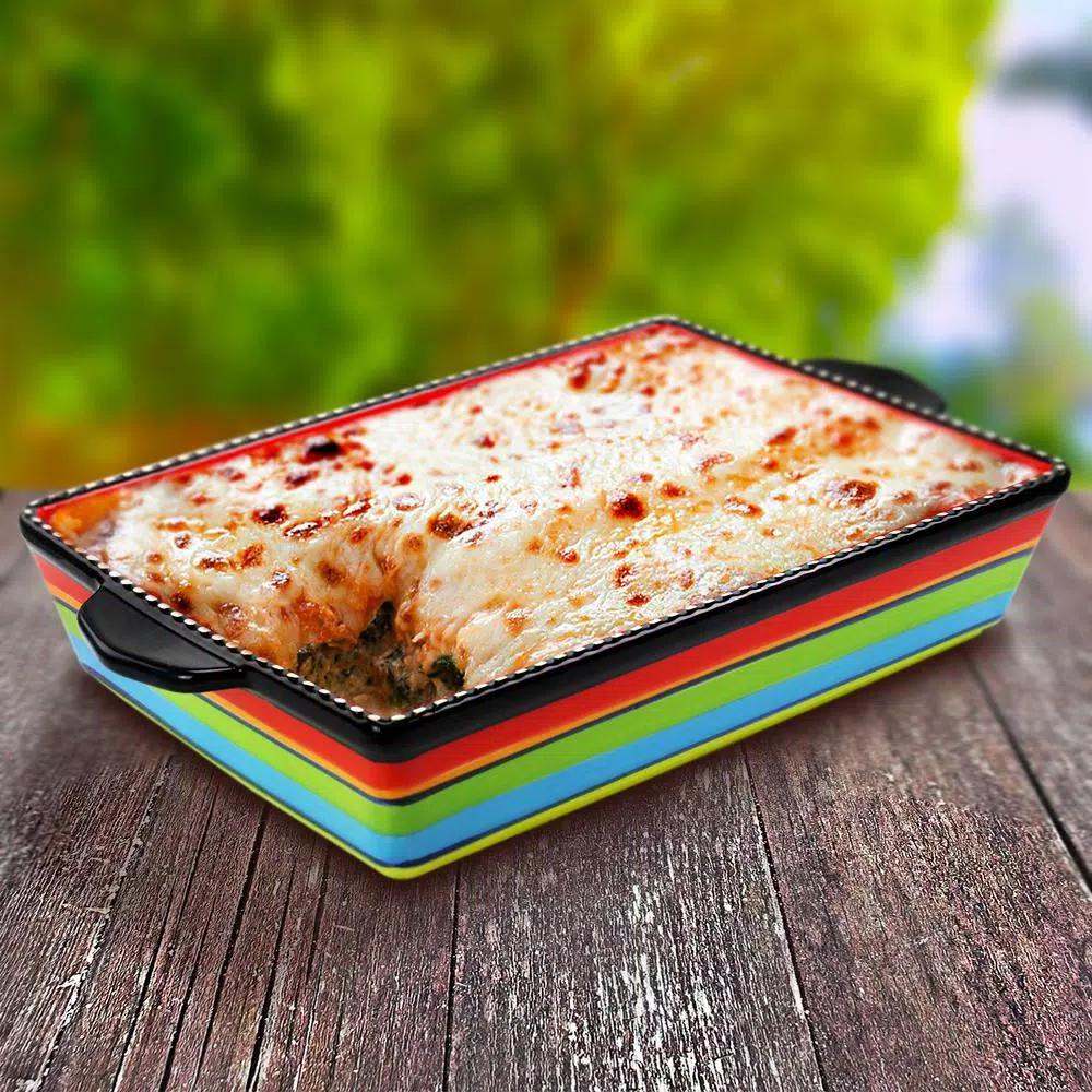 Gibson Pueblo Springs 3-Piece Stoneware Bakeware Set, Assorted Colors, Rectangular Ceramic Baking Dishes