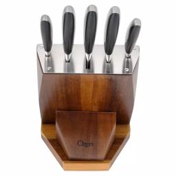 Ozeri 6-Piece Japanese Stainless Steel Knife Set with Rotating Acacia Wood Block and Tablet Holder thumbnail 5