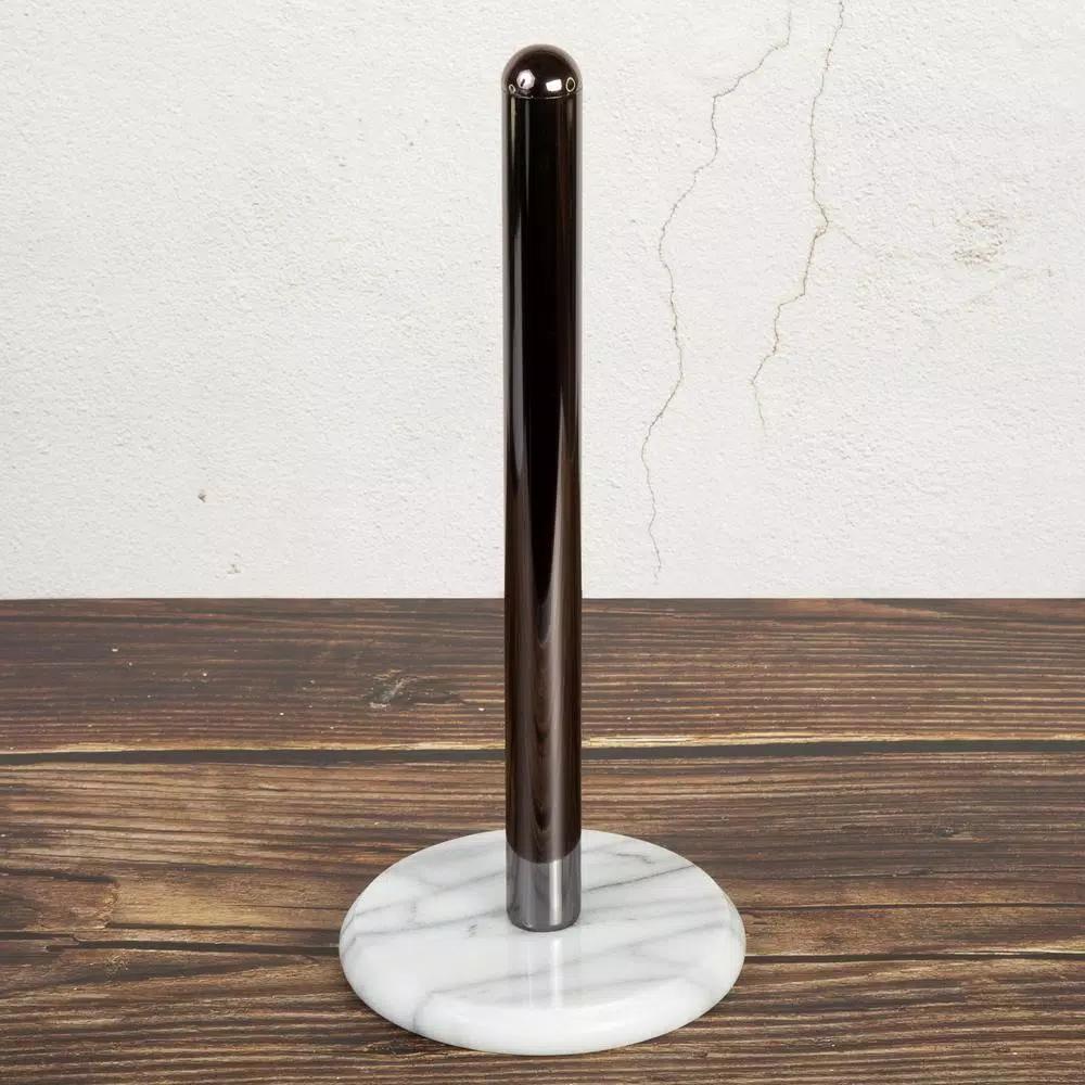 Creative Home Natural Marble Paper Towel Holder with Gunmetal Metal Pole, 12 in. Height