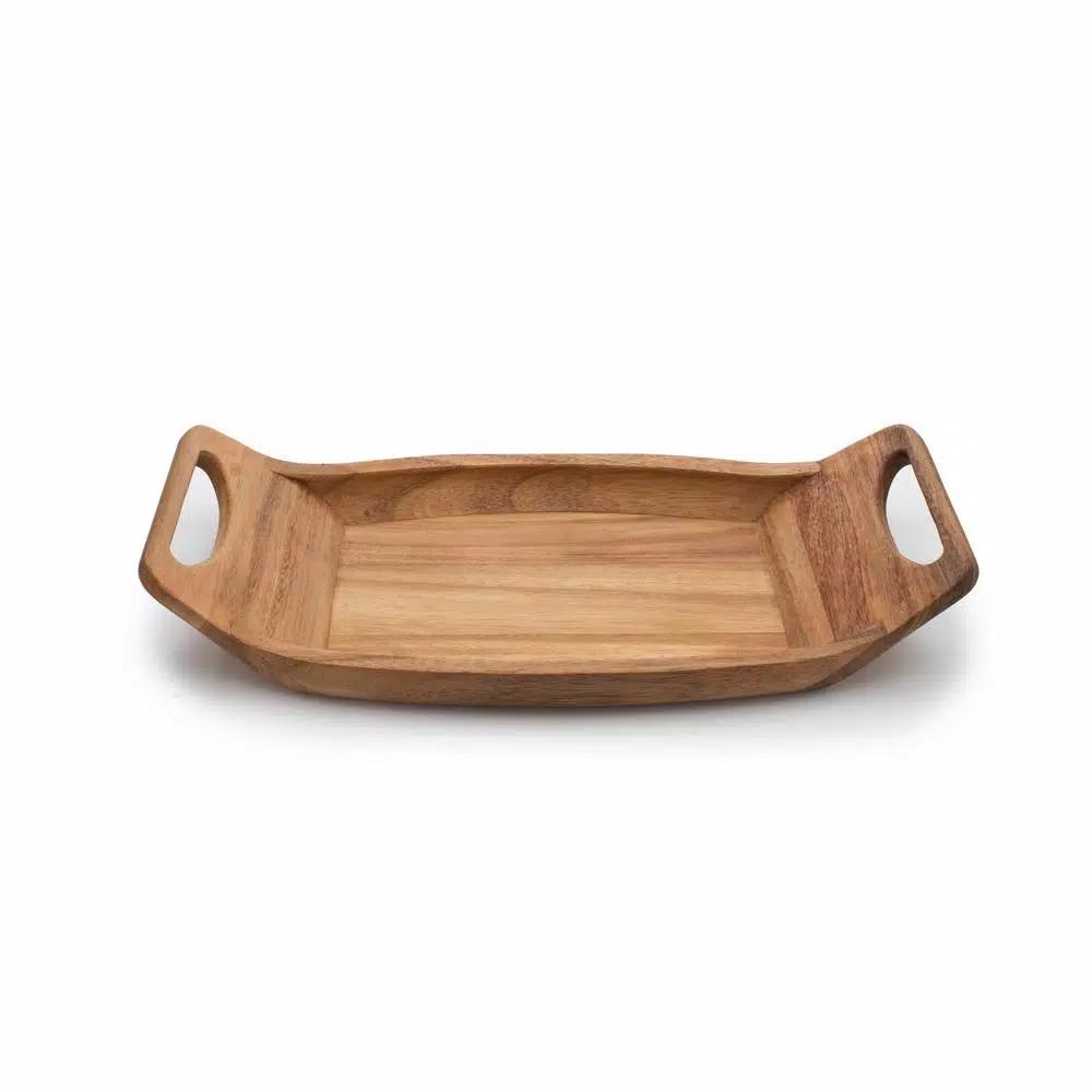 Ironwood Gourmet Norwegian Saddle Acacia Wood Serving Tray with Handles