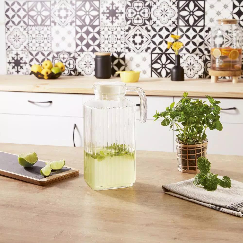 Luminarc Quadro Textured Glass Jug with White Lid, 57.5 oz Pitcher