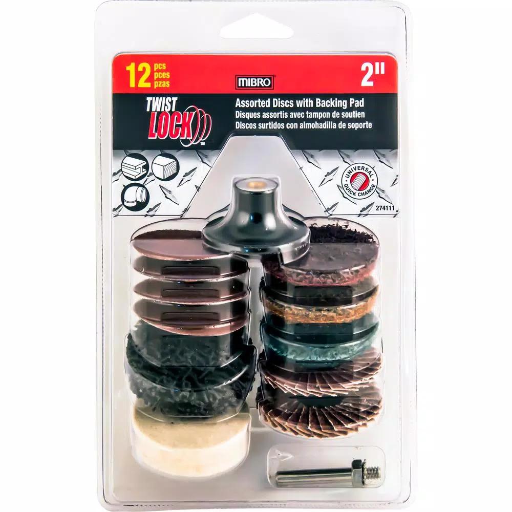MIBRO 2 in. Twist-Lock Surface Conditioning Kit, 12-Piece Set for Sanding, Buffing and Polishing