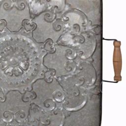Benjara Ravello Square Gray Wood and Iron Decorative Tray with Floral Detail thumbnail 2
