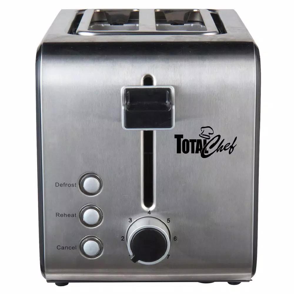 Total Chef 2-Slice Stainless Steel Toaster with 7 Browning Settings and 800W Power