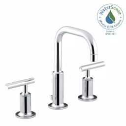 KOHLER Purist 8 in. Widespread Bathroom Faucet, Polished Chrome, Low Gooseneck Spout thumbnail 4