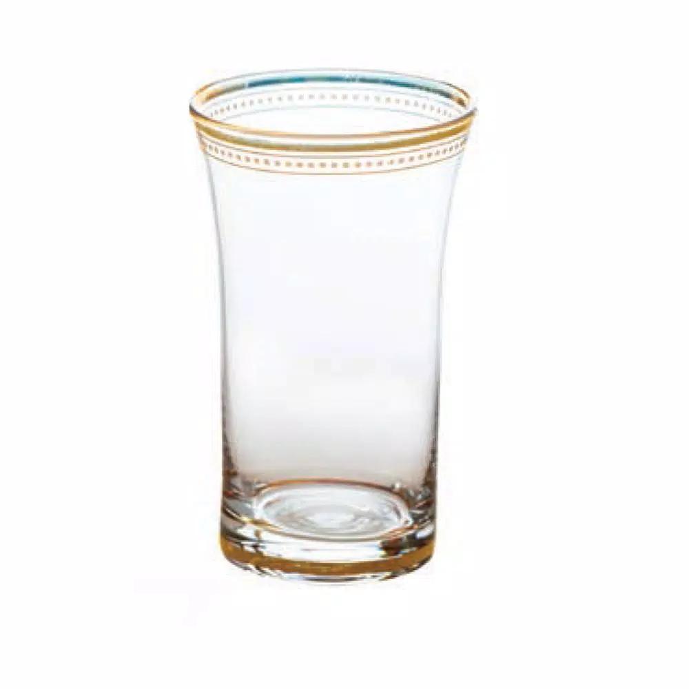 Abigails 12 oz. Clear Glass Tumbler Set with Gold Trim and White Dots, Set of 4