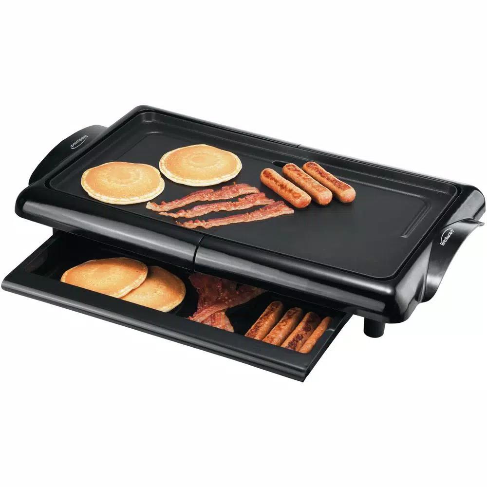 Brentwood Appliances 1400W Nonstick Electric Griddle with Warming Drawer, 200 sq. in., Black