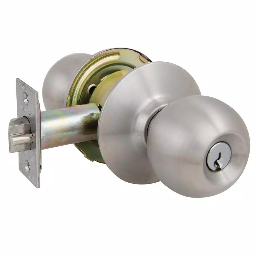 US Lock 2010 GR2 Storeroom Ball Knob Lock, US32D Brushed Stainless, 2-3/4 in. Backset, SC1 Keyway