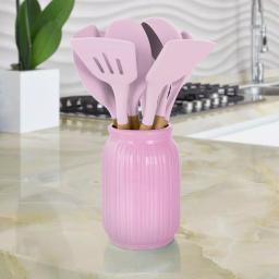 MegaChef 9-Piece Pink Silicone and Wood Kitchen Utensil Set with Ceramic Holder thumbnail 6