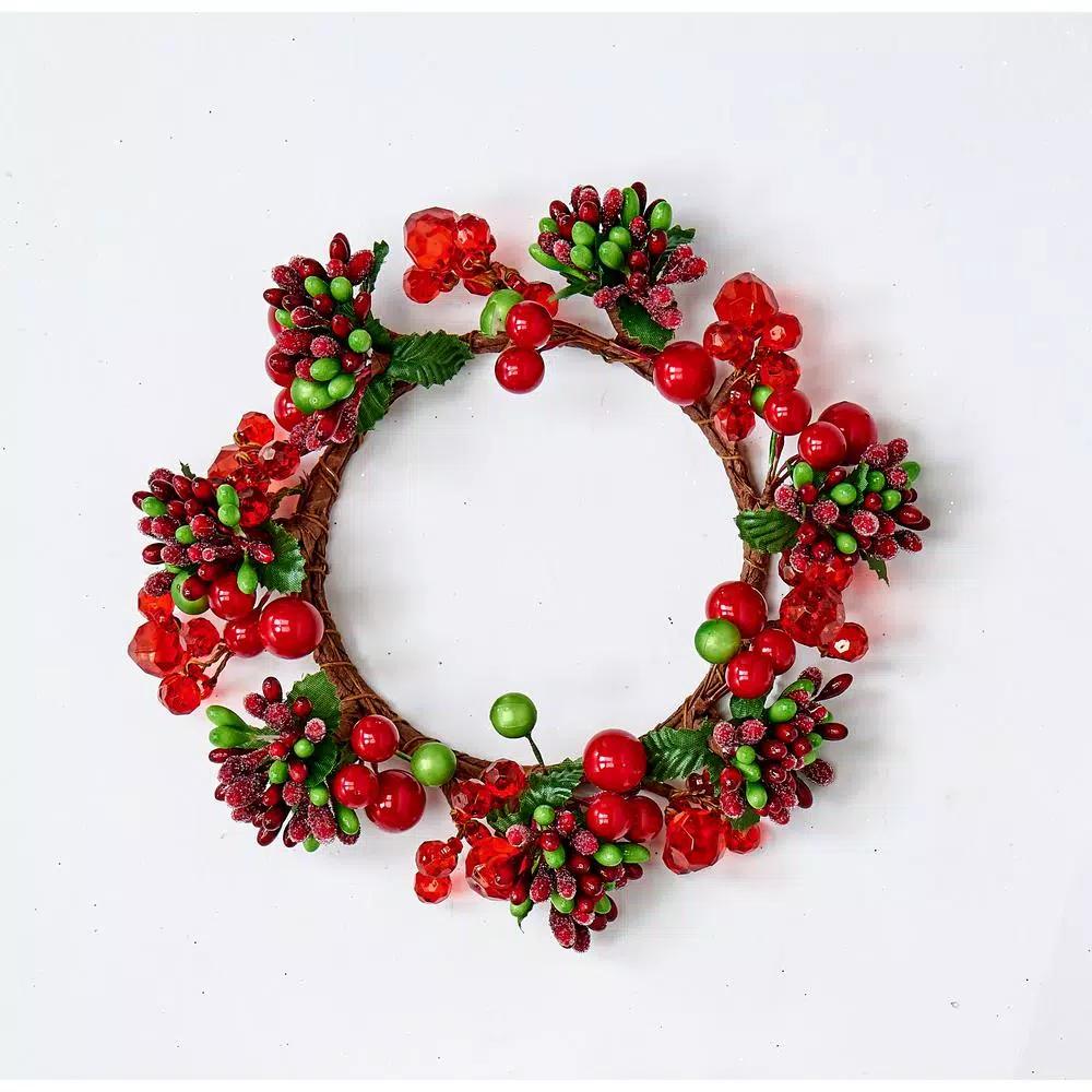WORTH IMPORTS 3.5" Mixed Red and Green Berry Candle Ring Set of 2