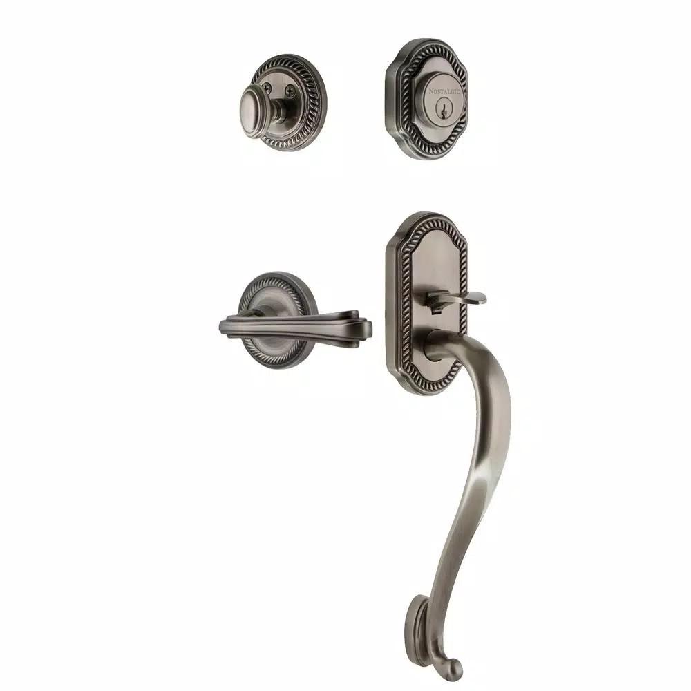 Nostalgic Warehouse Fleur Rope Lever Entry Set - Antique Pewter - 2-3/4 in. Backset