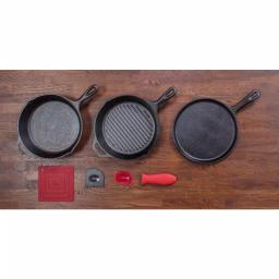 Lodge 7-Piece Seasoned Cast Iron Cookware Set with Griddle, Skillet, Grill Pan and Accessories thumbnail 2