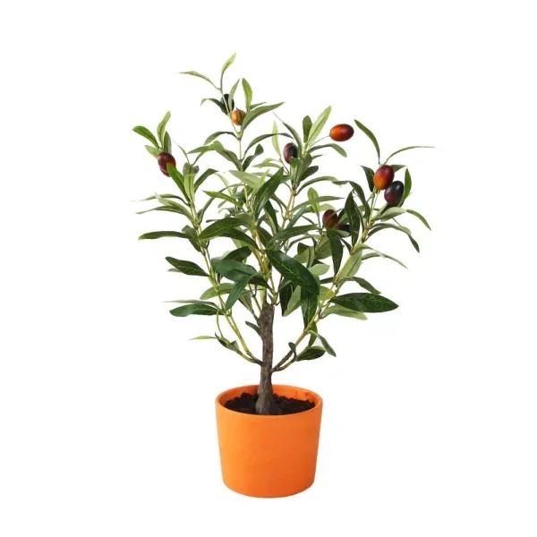 Flora Bunda 18 in. Artificial Olive Tree in Orange Terracotta Clay Pot