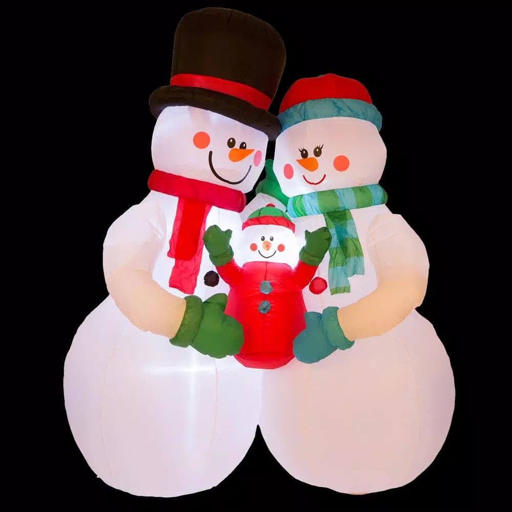 Glitzhome 8 ft. Lighted Inflatable Snowman Family Christmas Decor