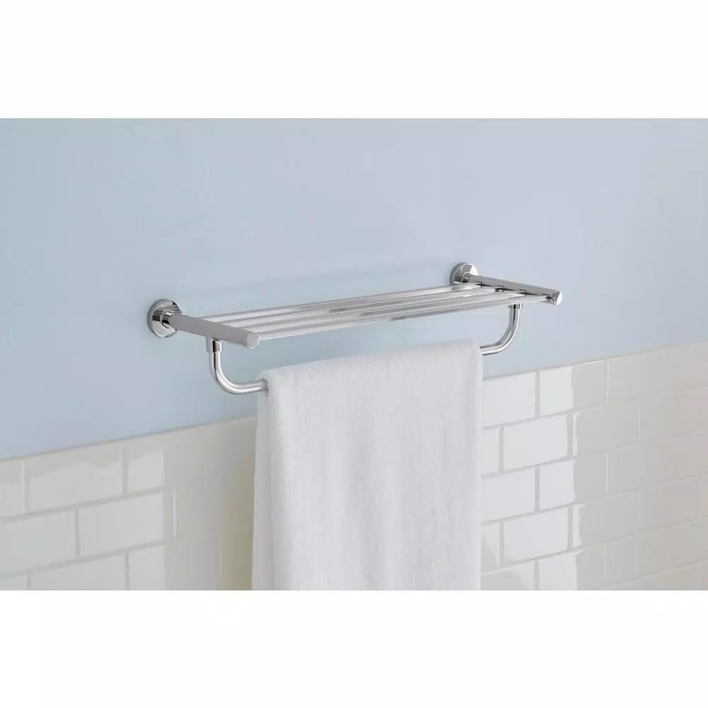Glacier Bay Modern 21 in. Wall Mount Towel Rack with Shelf and Bar in Chrome