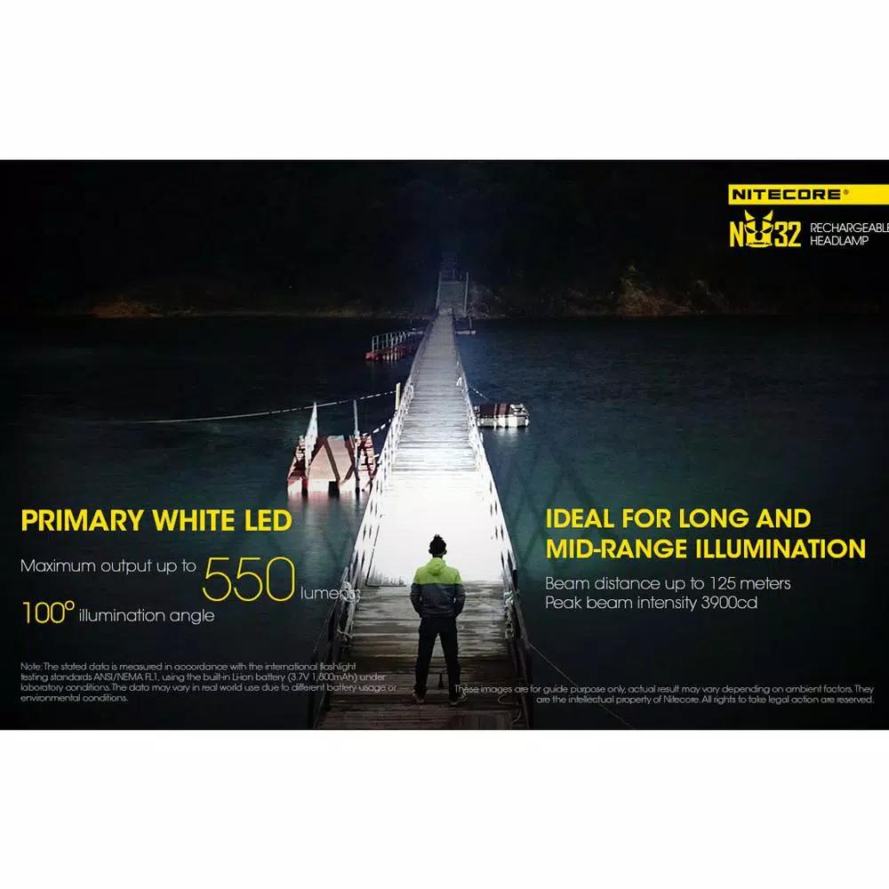 NITECORE NU32 USB Rechargeable LED Headlamp, 550 Lumens, Red Light & High CRI Auxiliary LEDs
