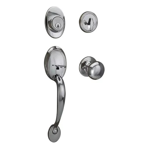 Design House Coventry Polished Chrome Single Cylinder Deadbolt Entry Handleset with Cambridge Interior Knob