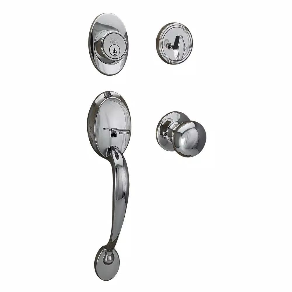 Design House Coventry Polished Chrome Single Cylinder Deadbolt Entry Handleset with Cambridge Interior Knob