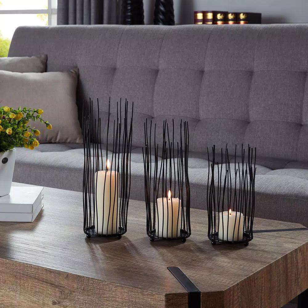DANYA B Willow Black Iron Pillar Candle Holder Set of 3