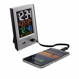 La Crosse Technology Digital Desktop Alarm Clock with Dual USB Charging Ports, Nap Timer, and Temperature/Humidity Display - Silver thumbnail 3