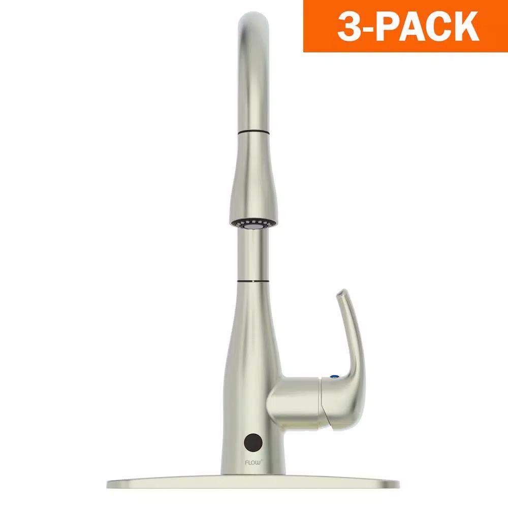 Flow Series Motion Activated Single-Handle Pull-Down Kitchen Faucet, Brushed Nickel (3-Pack)