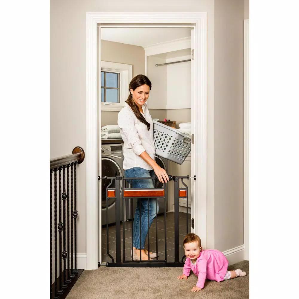 Regalo Home Accents 30 in. Metal Walk-Through Safety Gate with Cherry Wood Accents