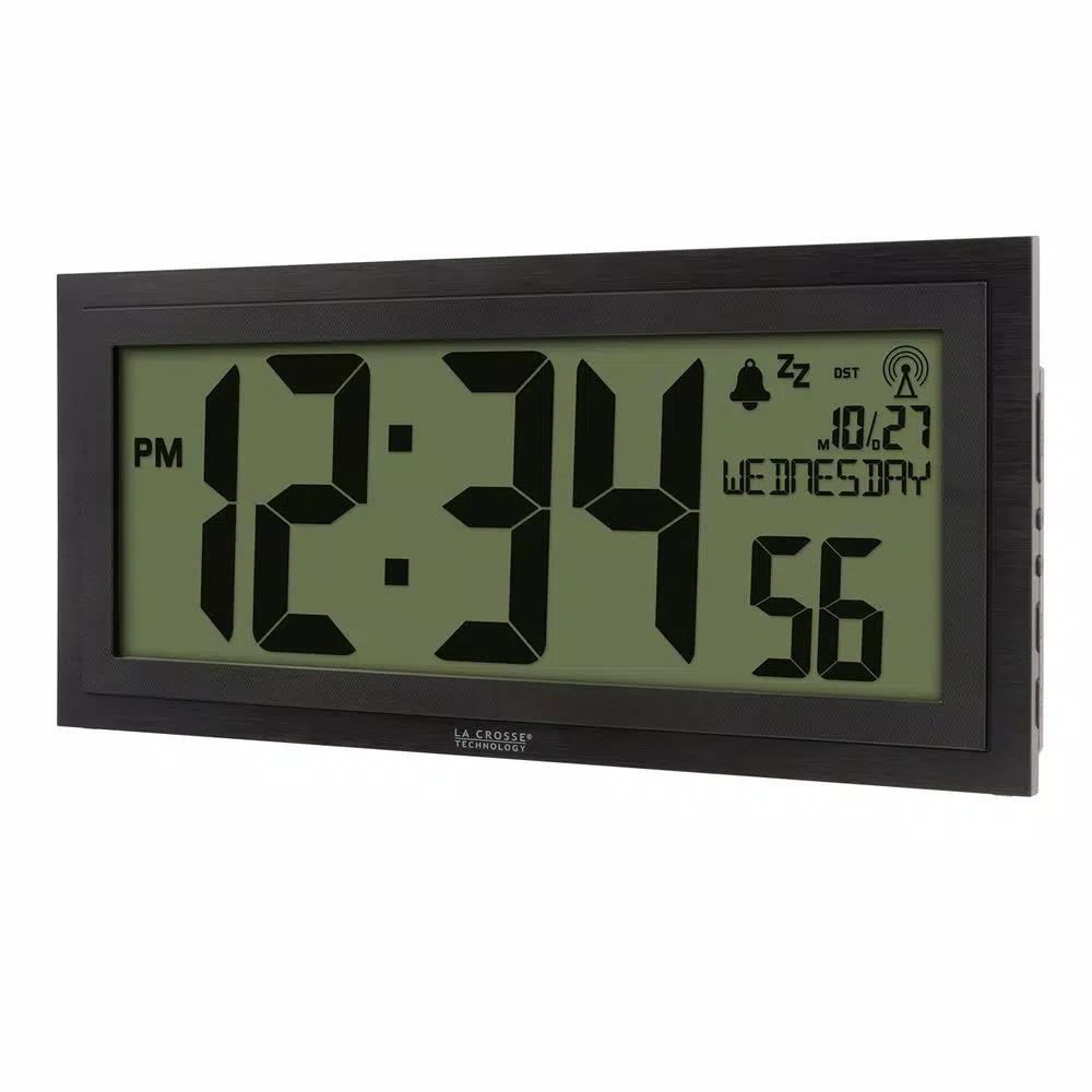 La Crosse Technology 15 in. Extra-Large Textured Atomic Digital Clock - Black, Wall or Tabletop