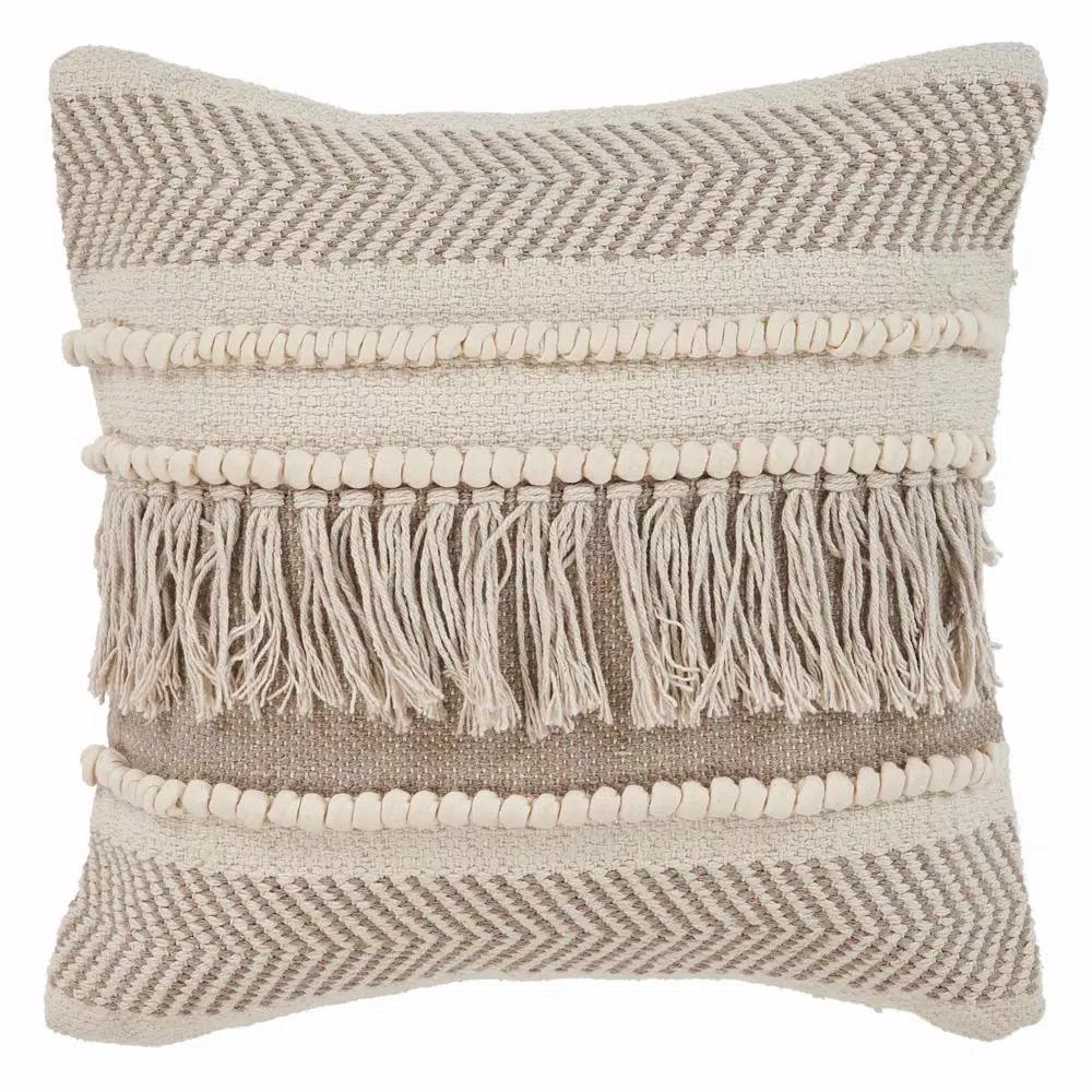 LR Resources Farmhouse Beige and Natural Geometric Chevron Throw Pillow, 20 x 20 in.