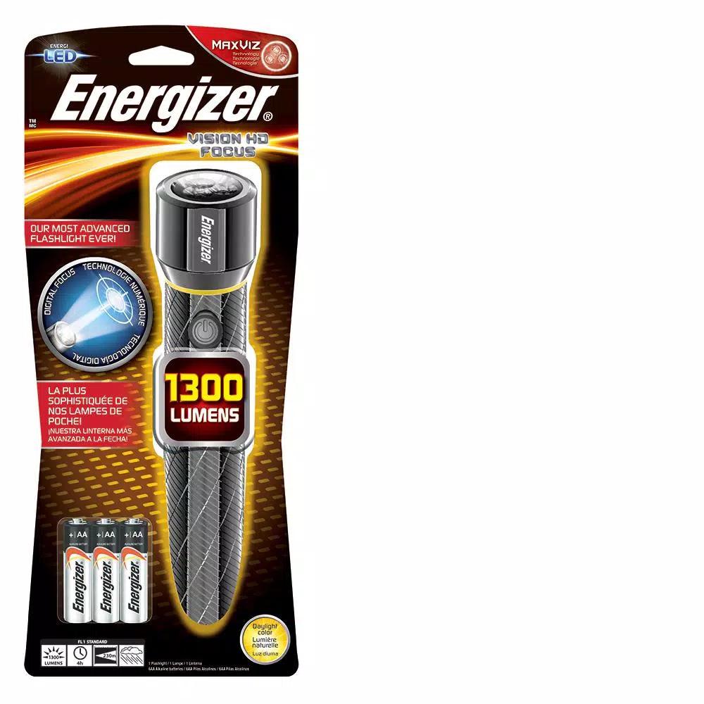 Energizer VISION HD Extra Performance 1300 Lumen LED Flashlight, Digital Focus, Silver